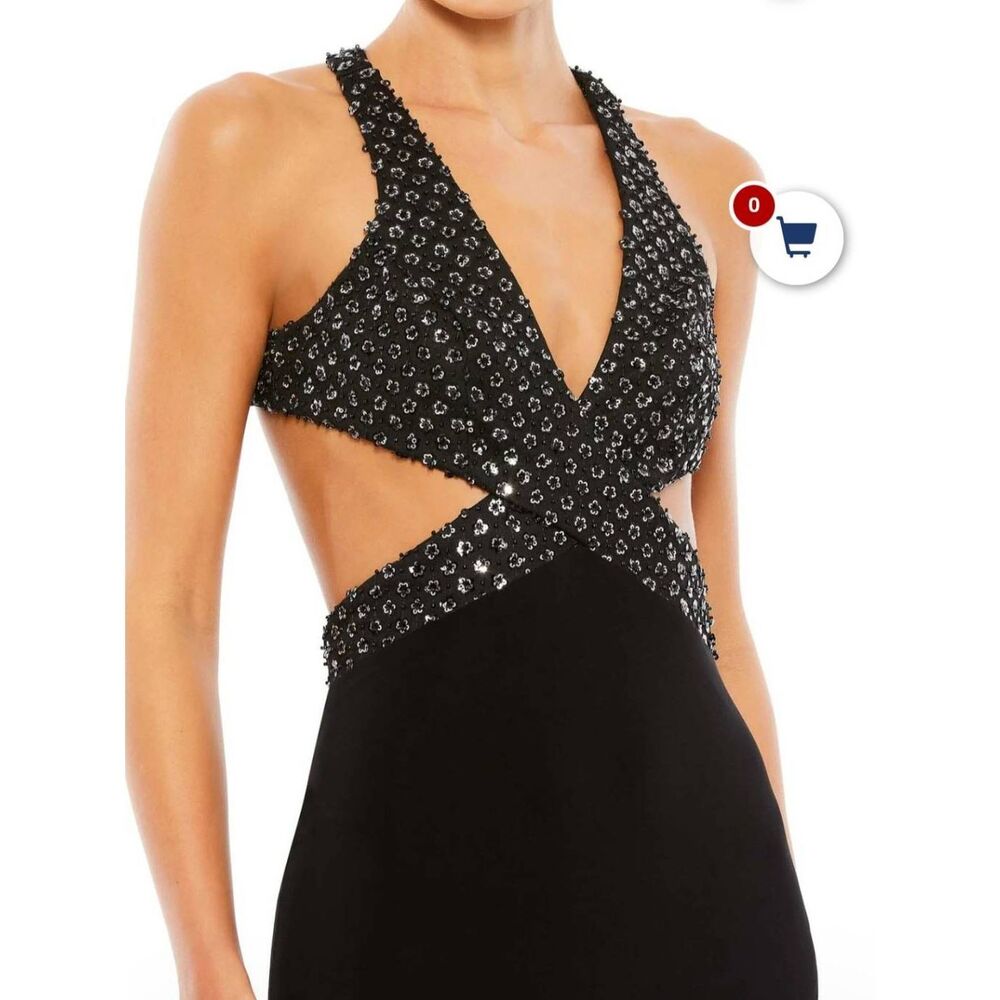 Mac Duggal Black Floral sequined Criss Cross Bodice Gown size 0 NWT - Picture 5 of 14